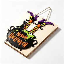 Halloween Witch Legs Cauldron Wooden Hanging Sign 13inch