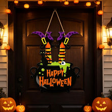 Halloween Witch Legs Cauldron Wooden Hanging Sign 13inch