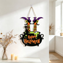 Halloween Witch Legs Cauldron Wooden Hanging Sign 13inch