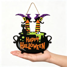 Halloween Witch Legs Cauldron Wooden Hanging Sign 13inch