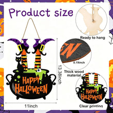 Halloween Witch Legs Cauldron Wooden Hanging Sign 13inch