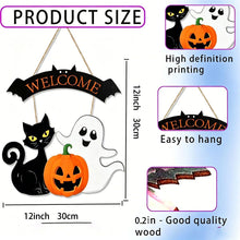 Halloween Welcome Black Cat Ghost Wooden Hanging Sign 12inch