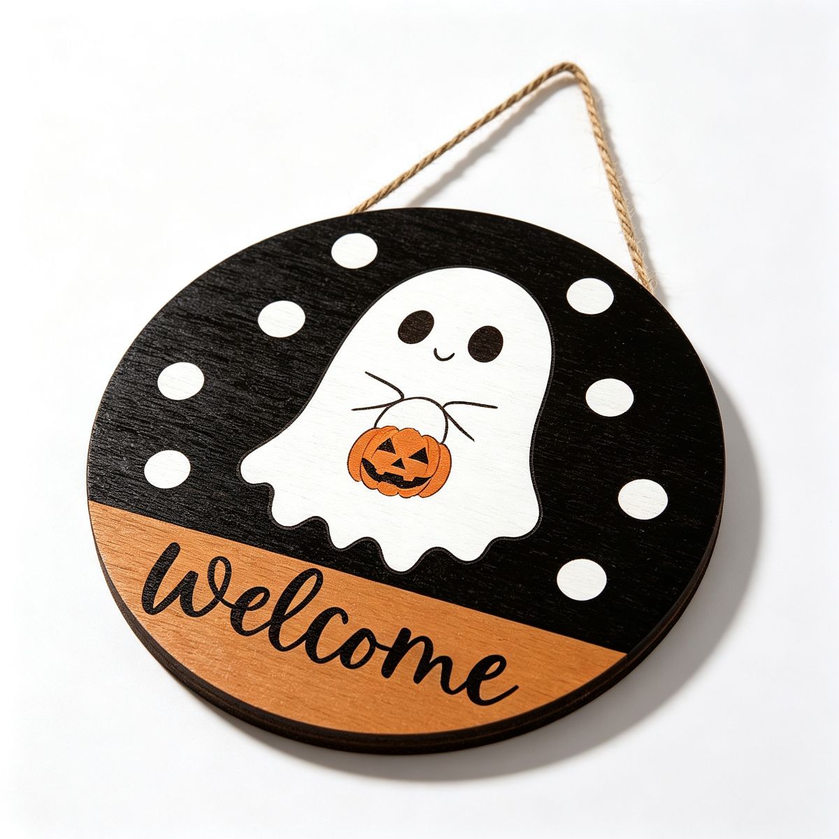 Halloween Ghost Welcome Wooden Hanging Sign 12inch