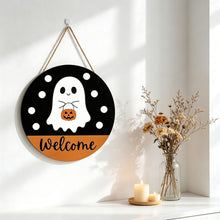 Halloween Ghost Welcome Wooden Hanging Sign 12inch