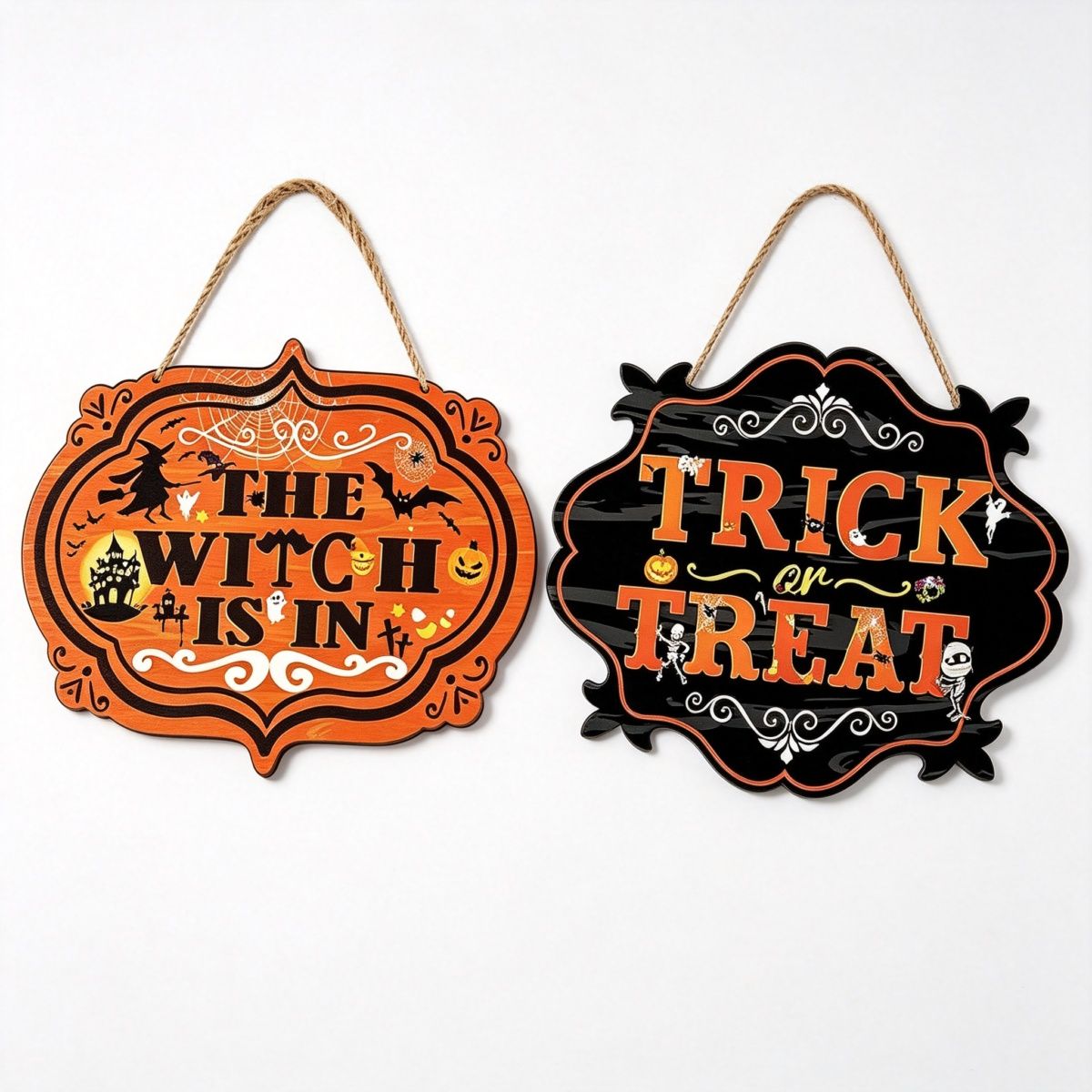 Halloween Witch Is In Trick Or Treat Wooden Sign Set 2Pcs
