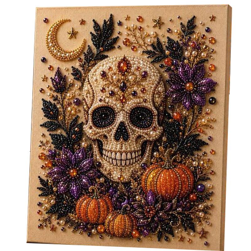 Halloween Skull Rhinestone Pearl Painting Wall Art 20x20cm
