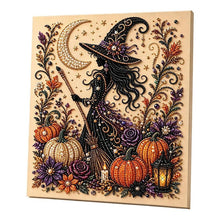 Halloween Witch Rhinestone Pearl Painting Wall Art 20x20cm