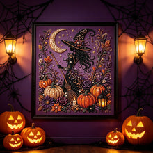 Halloween Witch Rhinestone Pearl Painting Wall Art 20x20cm
