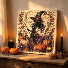 Halloween Witch Rhinestone Pearl Painting Wall Art 20x20cm