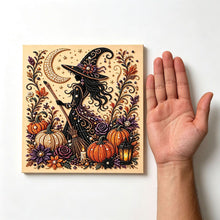 Halloween Witch Rhinestone Pearl Painting Wall Art 20x20cm
