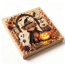 Halloween Witch Highland Cow Rhinestone Pearl Painting Wall Art 20x20cm