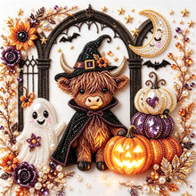 Halloween Witch Highland Cow Rhinestone Pearl Painting Wall Art 20x20cm