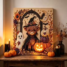 Halloween Witch Highland Cow Rhinestone Pearl Painting Wall Art 20x20cm