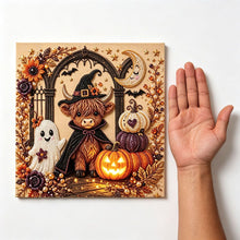 Halloween Witch Highland Cow Rhinestone Pearl Painting Wall Art 20x20cm