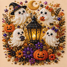 DIY Halloween Raven Pumpkin Diamond Painting Kit, Pearl Bead Art 20×20cm, Pre‑Stretched Inner Frame, Plastic Sealed Package with Full Set Craft Tools