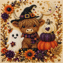DIY Halloween Raven Pumpkin Diamond Painting Kit, Pearl Bead Art 20×20cm, Pre‑Stretched Inner Frame, Plastic Sealed Package with Full Set Craft Tools