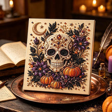 DIY Halloween Wreath‑Style Black Cat Diamond Painting Kit, Pearl Bead Art 20×20cm, Pre‑Stretched Inner Frame, Plastic Sealed Package with Full Set Craft Tools