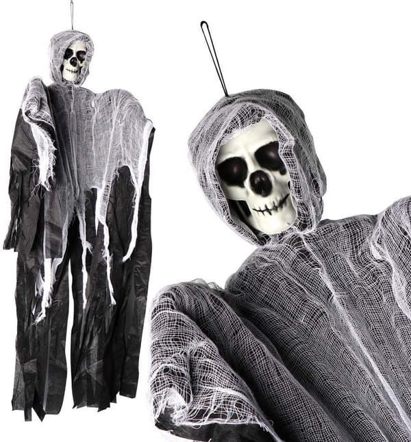 Hanging Skeleton Reaper Ghost Decoration, Reusable Halloween Prop for Haunted House & Party