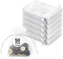 50 White Organza Bags 3''x4'' - Small Organza Sachet Jewelry Gift Favor Bags Drawstring Mesh Valentines Wedding Eid Mubarak Halloween Eve Christmas New Year Party Candy Fruit Wrap Bulk