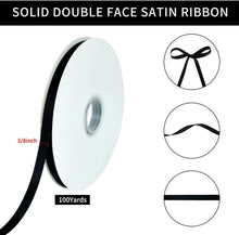 3/8 Inch x 100yds Black Satin Ribbon Thin Solid Fabric Ribbons Roll for Gift Wrapping Invitation Floral Hair Balloons Craft Sewing Party Wedding Halloween Decoration Valentine's Day Bouquet