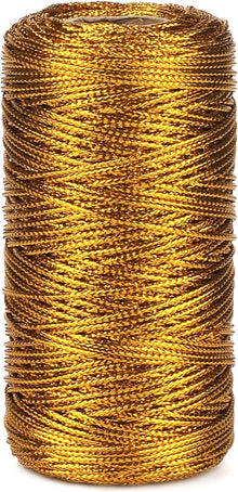 328 Feet Gold String Twine - 1.5mm Metallic Thread Gift Wrapping - 16Ply Inelastic Macrame Glitter Gold Cord for Christmas Halloween Crafting DIY Presents Wrapping Decoration