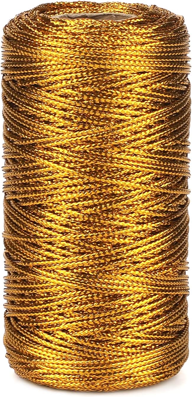 328 Feet Gold String Twine - 1.5mm Metallic Thread Gift Wrapping - 16Ply Inelastic Macrame Glitter Gold Cord for Christmas Halloween Crafting DIY Presents Wrapping Decoration