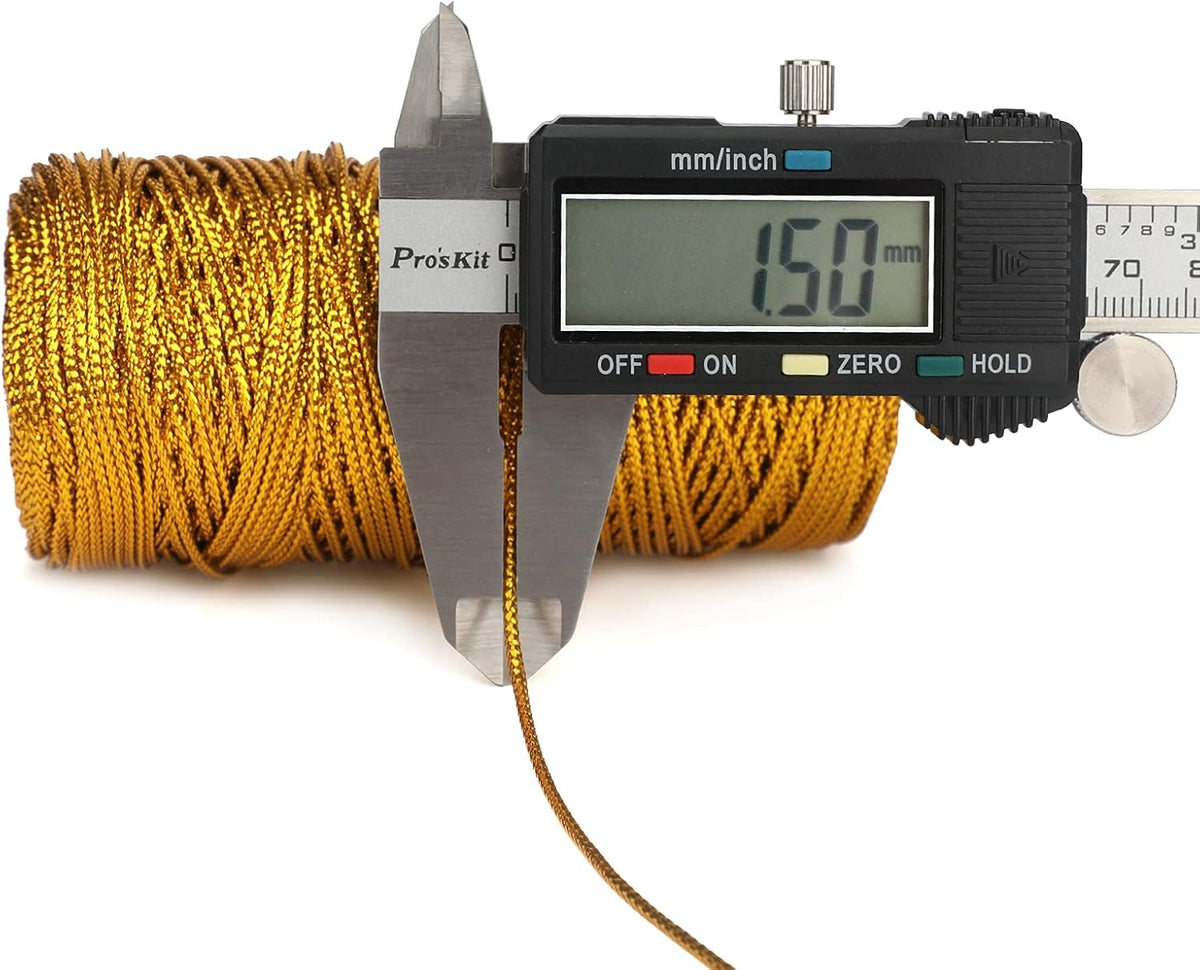 328 Feet Gold String Twine - 1.5mm Metallic Thread Gift Wrapping - 16Ply Inelastic Macrame Glitter Gold Cord for Christmas Halloween Crafting DIY Presents Wrapping Decoration