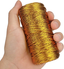 328 Feet Gold String Twine - 1.5mm Metallic Thread Gift Wrapping - 16Ply Inelastic Macrame Glitter Gold Cord for Christmas Halloween Crafting DIY Presents Wrapping Decoration
