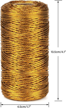328 Feet Gold String Twine - 1.5mm Metallic Thread Gift Wrapping - 16Ply Inelastic Macrame Glitter Gold Cord for Christmas Halloween Crafting DIY Presents Wrapping Decoration