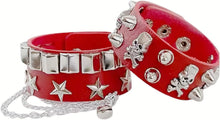 2-Piece Punk Rock Bracelet Set Studded Leather Cuff Bracelets with Metal Skull Adjustable Wrap Wrist Cuffs Vintage 80s Emo Goth Jewelry Accessories for Halloween Concerts and Festival Outfit