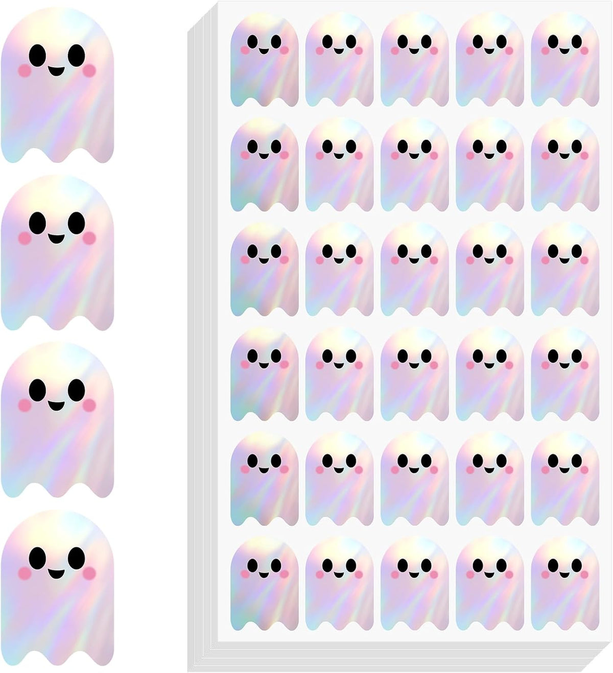600Pcs Halloween Ghost Stickers - Cute Halloween Stickers Holographic Happy Halloweens Party Favor Sticker Self Adhesive Ghost Face Label Sticker for Envelope Seal Card Halloweens Decor