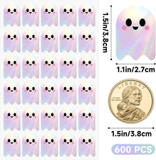 600Pcs Halloween Ghost Stickers - Cute Halloween Stickers Holographic Happy Halloweens Party Favor Sticker Self Adhesive Ghost Face Label Sticker for Envelope Seal Card Halloweens Decor