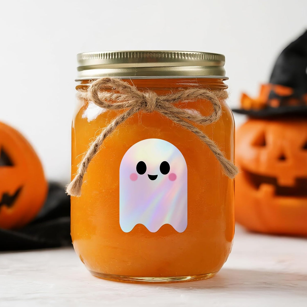 600Pcs Halloween Ghost Stickers - Cute Halloween Stickers Holographic Happy Halloweens Party Favor Sticker Self Adhesive Ghost Face Label Sticker for Envelope Seal Card Halloweens Decor