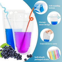 44 Drink Pouches with Straws Individually-Wrapped - 17oz Juice Drink Pouches Adults Alcohol Clear Plastic Halloween Blood Bag Reusable Cocktail Liquor Liquid Smoothie Party Hot Weather Cooling