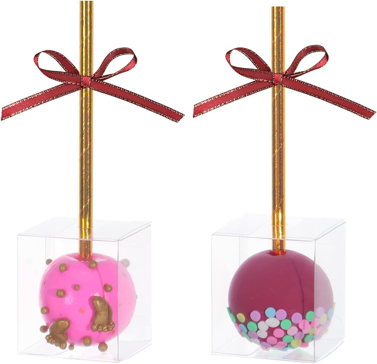 50Pcs 1.75" x 1.75" x 2" Single Clear Cake Pop Boxes Packaging with Hole Small Plastic Clear Treat Boxes for Wedding Favors Party Valentine's Halloween Easter Father's Mother's Day