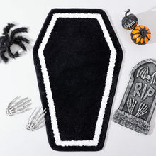 Halloween Decor Black Coffin Bath Mat for Bathroom, Cute Gothic Halloween Decoration Black Bathroom Rug Non Slip Cartoon Bath Rug Bathroom Mat Plush Shower Rugs Washable Black White