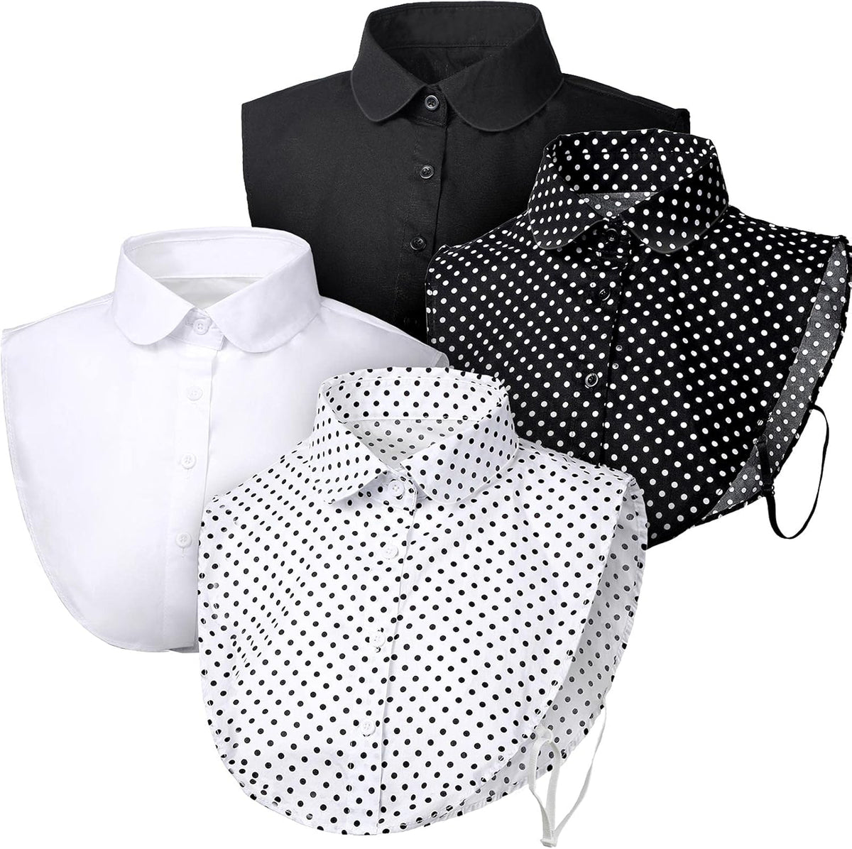 4 Pcs Fake Collar for Women Black and White Polka Detachable Dots Dickey Collar Half Shirt for Halloween Costume
