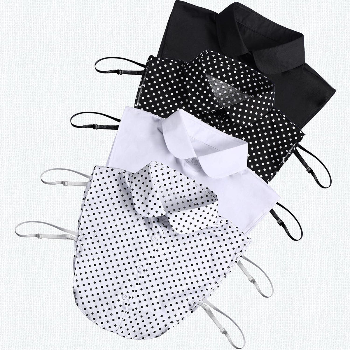 4 Pcs Fake Collar for Women Black and White Polka Detachable Dots Dickey Collar Half Shirt for Halloween Costume