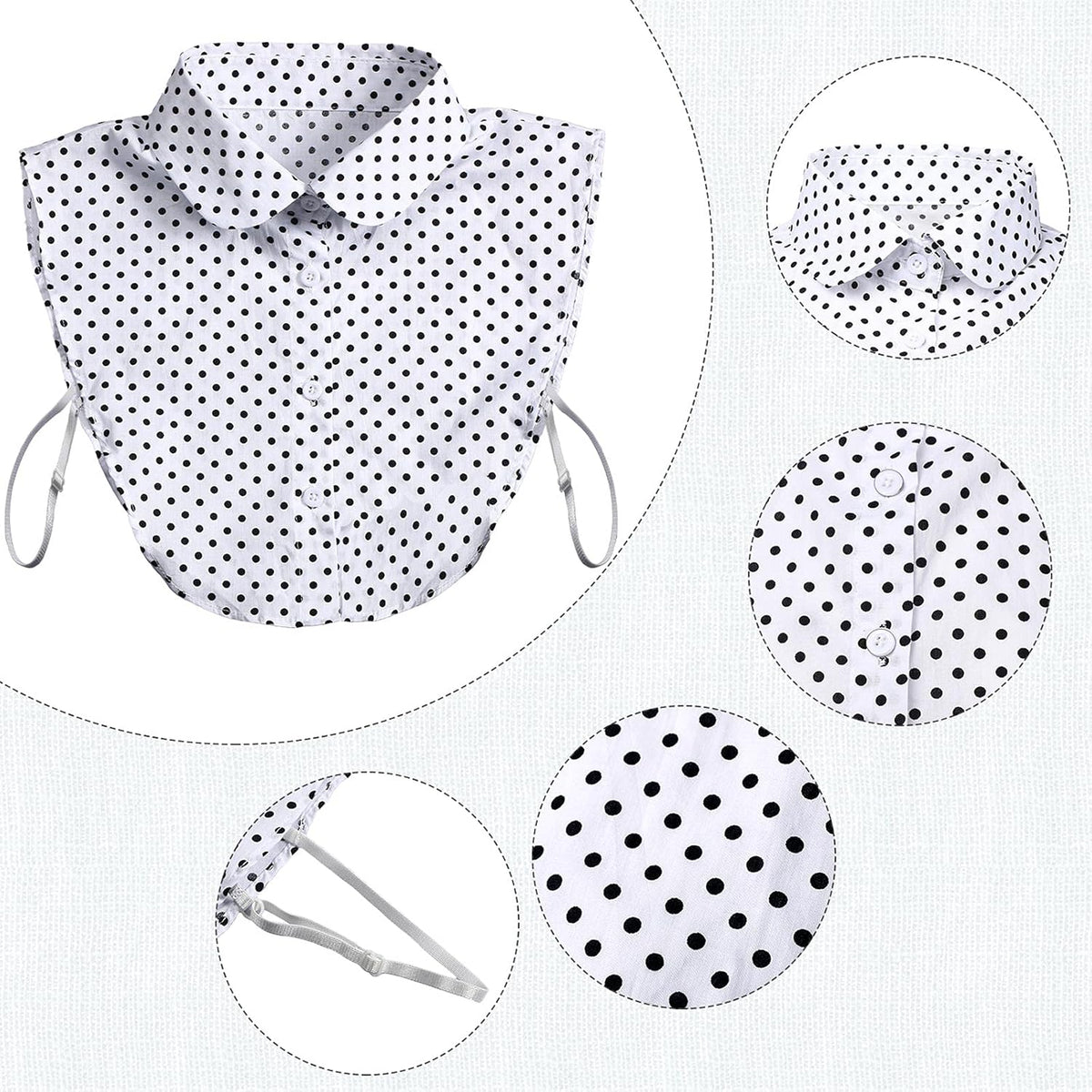 4 Pcs Fake Collar for Women Black and White Polka Detachable Dots Dickey Collar Half Shirt for Halloween Costume