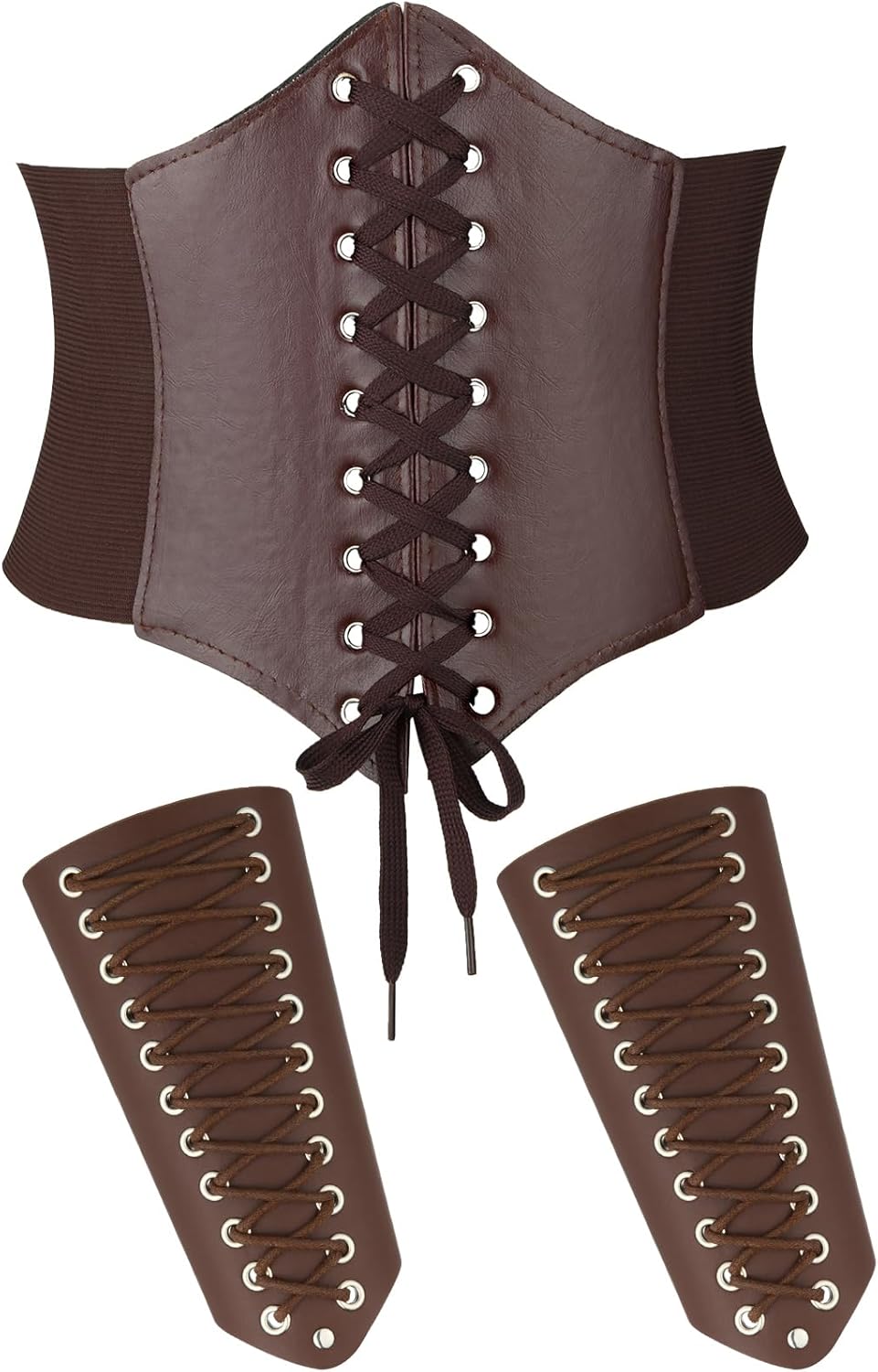 3 Pieces Women Renaissance Corset Belts with Leather Gauntlets Stretch Elastic Belt for Halloween Women Costume