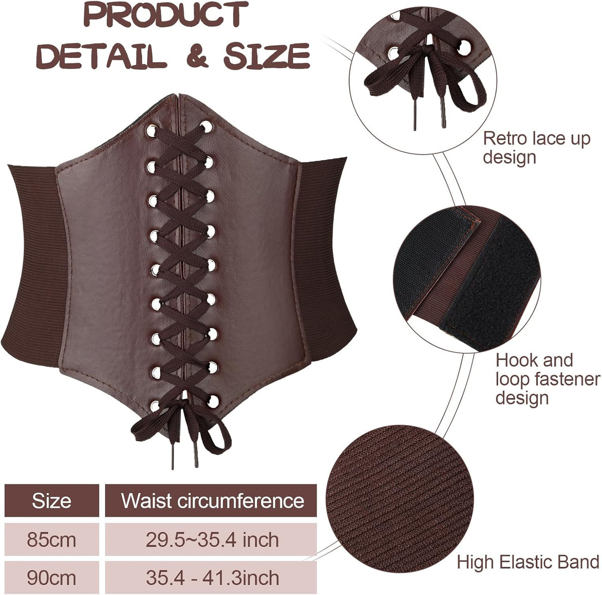 3 Pieces Women Renaissance Corset Belts with Leather Gauntlets Stretch Elastic Belt for Halloween Women Costume
