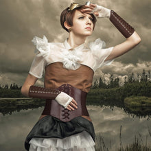 3 Pieces Women Renaissance Corset Belts with Leather Gauntlets Stretch Elastic Belt for Halloween Women Costume