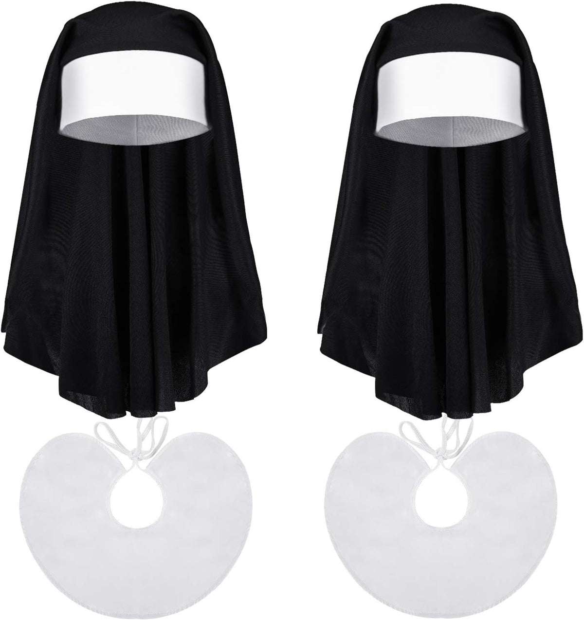 2 Sets Halloween Nun Costume Set Plastic Gold Cross Nun Habit Costume Set Hat White Collar Gold Cross Pendant for Woman