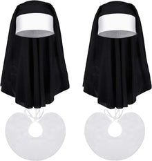 2 Sets Halloween Nun Costume Set Plastic Gold Cross Nun Habit Costume Set Hat White Collar Gold Cross Pendant for Woman