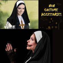 2 Sets Halloween Nun Costume Set Plastic Gold Cross Nun Habit Costume Set Hat White Collar Gold Cross Pendant for Woman