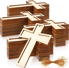 48 Pack Cross Wooden Hanging Ornaments Unfinished Wood Blank Cross Craft with Gold String for Easter Tree Wedding Birthday Halloween Christmas Party Decoration