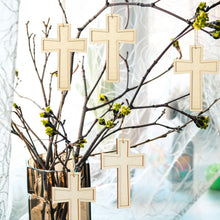 48 Pack Cross Wooden Hanging Ornaments Unfinished Wood Blank Cross Craft with Gold String for Easter Tree Wedding Birthday Halloween Christmas Party Decoration