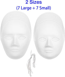 14 Pack Paper Mache Masks - 2 Sizes for Artistic Projects, Theater, Halloween, Masquerade Parties, Classroom Art