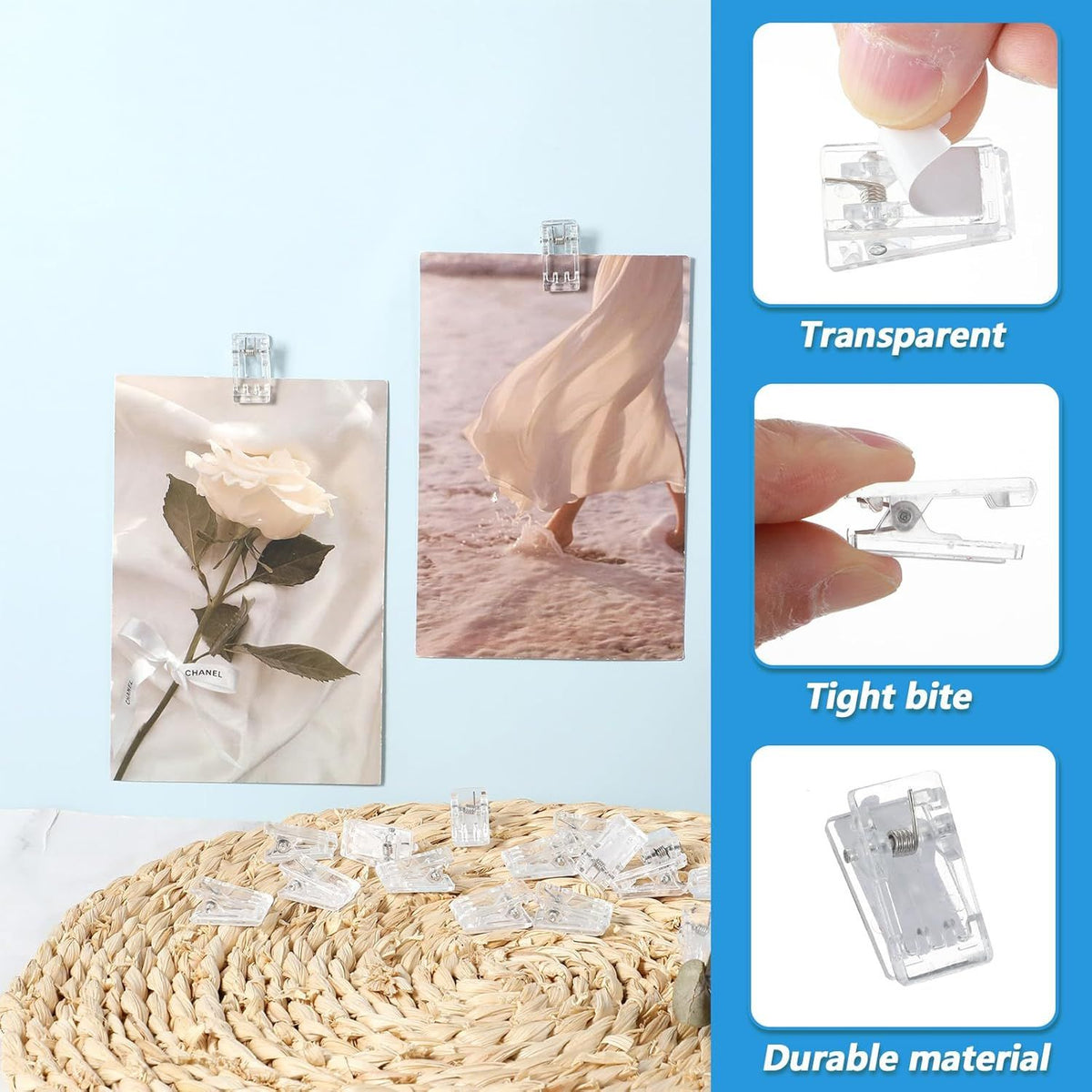 40 Pcs Tapestry Wall Hanging Clips, Clear Wall Clips for Hanging Photos, Posters, Banners, Adhesive Clip for Office Home Picture Halloween Christmas Decorations