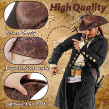 Brown Faux Leather Pirate Hat,Tricorn Pirate Hat,Novelty Leather Pirate Hat for Men Women Halloween Costume Accessories,Cosplay
